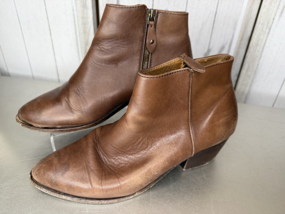 Thursday Boot Co Everyday Boots Womens Brown Leather Ankle Zip Block Heel Sz 10